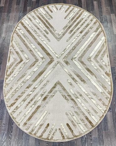 Ковер турецкий D037A Semnan (Полиэстер хит-сет, бежевый) овальный