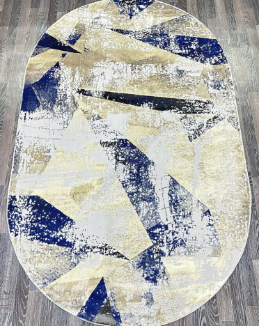 Ковер турецкий AA918A Lisa (Полиэстер хит-сет, бежевый, синий, серый) овальный